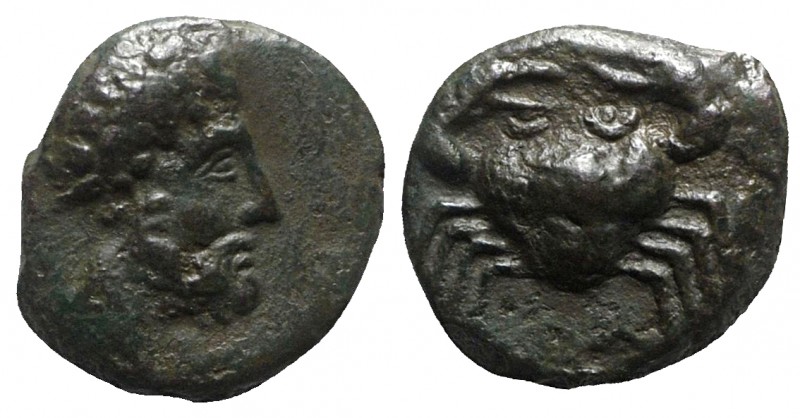 Sicily, Motya, c. 400-397 BC. Æ (11mm, 1.93g, 3h). Bearded head r. R/ Crab. Camp...