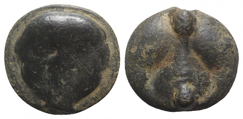 Sicily, Selinos, c. 450-440 BC. Cast Æ Tetras (20mm, 11.28g, 6h). Gorgoneion. R/...