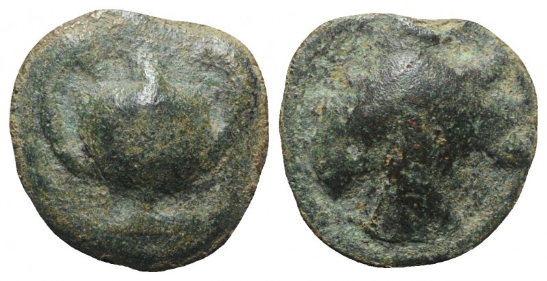 Sicily, Selinos, c. 450-440 BC. Cast Æ Onkia (14mm, 2.54g, 12h). Kantharos; pell...
