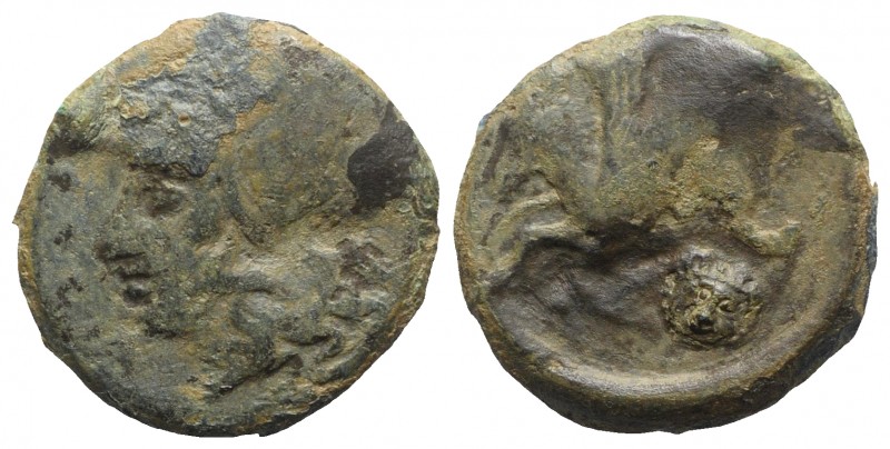 Sicily, Syracuse, 400-390 BC. Æ (17mm, 6.71g, 9h). Head of Athena l., wearing Co...