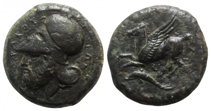 Sicily, Syracuse, c. 344-317 BC. Æ Hemilitron (27mm, 20.11g, 11h). Helmeted and ...