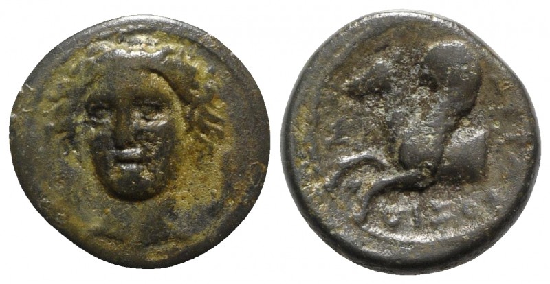Sicily, Syracuse, 344-317 BC. Æ (13mm, 2.53g, 3h). Head of Arethousa facing slig...