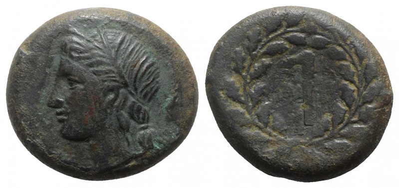 Sicily, Syracuse. Pyrrhos (278-276 BC). Æ Litra (24mm, 13.37g, 11h). Wreathed he...