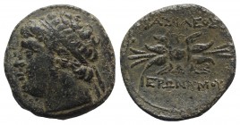 Sicily, Syracuse. Hieronymous (215-214 BC). Æ (22mm, 8.16g, 9h). Diademed head l. R/ Winged thunderbolt; T above, [A] below. CNS II, 204 R1 3; SNG ANS...