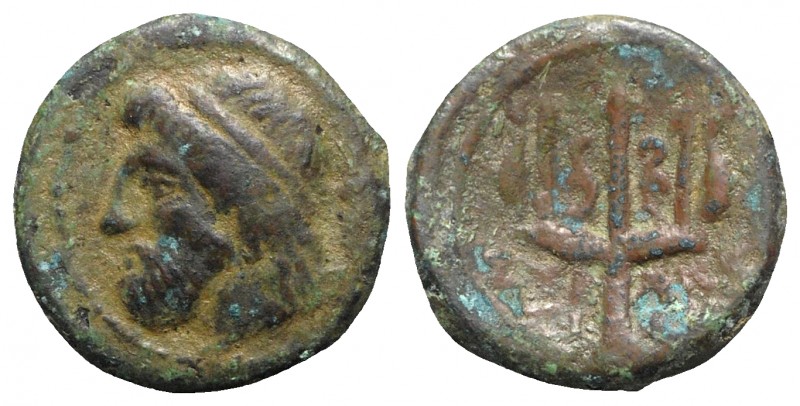 Sicily, Syracuse, 214-212 BC. Æ (13mm, 2.37g, 12h). Head of Zeus l., wearing tai...