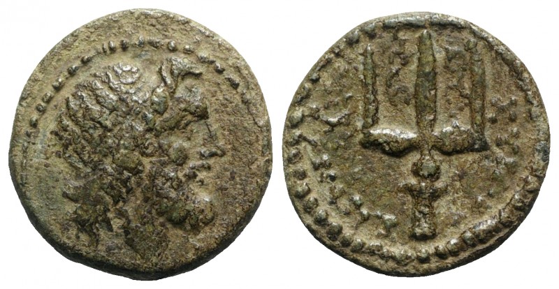 Sicily, Syracuse, 214-212 BC. Æ (15mm, 2.98g, 5h). Diademed head of Poseidon r. ...