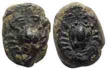 Islands of Sicily, Uncertain, 2nd century BC. Æ (15mm, 4.56g, 6h). Crab; letters below. R/ Crab; letters below. Cf. CNS III, 5 (Lopadusa). Green patin...