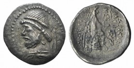 Kings of Parthia, Phraates II (132-126 BC). AR Drachm (20mm, 3.92g, 12h). Ekbatana, c. 128-127 BC. Diademed bust l. R/ Archer (Arsakes I) seated r. on...