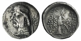 Kings of Parthia, Phraates II (132-126 BC). AR Drachm (19mm, 3.61g, 12h). Tambrax. Diademed bust l.; TAM down r. R/ Archer (Arsakes I) seated r. on om...