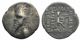 Kings of Parthia, Mithradates II (121-91 BC). AR Drachm (18mm, 3.55g, 12h). Rhagai, c. 96/5-93/2 BC. Diademed and draped bust l., wearing tiara. R/ Ar...