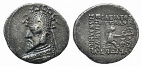 Kings of Parthia, Phraates III (c. 70/69-58/7 BC). AR Drachm (20mm, 3.76g, 12h). Ekbatana. Bust l., wearing tiara. R/ Archer (Arsakes I) seated r. on ...
