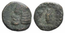 Kings of Parthia, Orodes II (58/7-38 BC). Æ Chalkous (11.5mm, 2.03g, 12h). Ekbatana. Diademed bust l. R/ Vertical club; monogram to r. Sellwood 45.45....