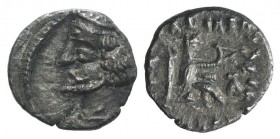 Kings of Parthia, Orodes II (c. 57-38 BC). AR Obol (9mm, 0.57g, 1h). Ekbatana. Diademed bust l. R/ Archer (Arsakes I) seated r. on throne, holding bow...