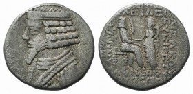 Kings of Parthia, Phraates IV (c. 38/7-2 BC). BI Tetradrachm (27mm, 13.17g, 12h). Seleukeia on the Tigris, 38-2 BC. Diademed bust l. R/ Phraates seate...