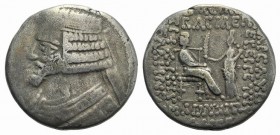Kings of Parthia, Phraates IV (c. 38/7-2 BC). BI Tetradrachm (29mm, 14.66g, 12h). Seleukeia on the Tigris, year 277 (33 BC). Diademed bust l. R/ Phraa...