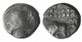 Kings of Parthia, Phraates IV (c. 38/7-2 BC). Æ Chalkous (9.5mm, 1.41g, 12h). Mithradatkart. Diademed bust l. R/ Stag standing r. Cf. Sellwood 51.53. ...