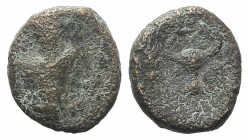 Kings of Parthia, Phraates IV (c. 38/7-2 BC). Æ Chalkous (11mm, 1.50g, 12h). Ekbatana. Diademed bust l. R/ Bull's head facing. Sellwood 54.16. Fine