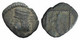 Kings of Parthia, Artabanos IV (c. AD 10-38). Æ Chalkous (12mm, 0.97g, 12h). Ekbatana. Diademed bust l. R/ Athena standing l., holding spear and shiel...