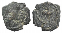 Kings of Parthia, Artabanos IV (c. AD 10-38). Æ Chalkous (14mm, 1.28g, 12h). Ekbatana. Diademed head l. R/ King on horseback r. Sellwood 63.21 (Artaba...