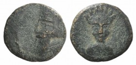 Kings of Parthia, Artabanos IV (c. AD 10-38). Æ Chalkous (11mm, 1.48g, 12h). Ekbatana. Diademed and draped bust l. R/ Radiate facing bust of Apollo. S...