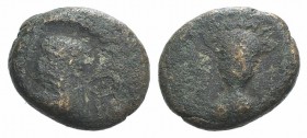 Kings of Parthia, Artabanos IV (c. AD 10-38). Æ Chalkous (11mm, 1.35g, 12h). Ekbatana. Diademed and draped bust l. R/ Radiate facing bust of Apollo. S...