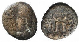 Kings of Parthia, Gotarzes II (c. AD 44-51). Debased Drachm (16mm, 3.87g, 12h). Margiane. Diademed bust l., wearing long beard, earring and spiral tor...