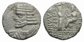 Kings of Parthia, Vologases I (c. AD 51-78). BI Tetradrachm (25.5mm, 14.27g, 12h). Seleukeia on the Tigris, year 363 (March AD 52). Diademed bust l. R...
