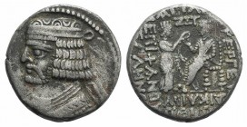 Kings of Parthia, Vardanes II (c. AD 55-58). BI Tetradrachm (27mm, 13.70g, 12h). Seleukeia on the Tigris, year 367 (January AD 55). Diademed bust l. R...