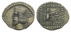Kings of Parthia, Pakoros I (c. AD 78-120). AR Drachm (20mm, 3.73g, 12h). Ekbatana. Diademed bust l. R/ Archer (Arsakes I) seated r. on throne, holdin...
