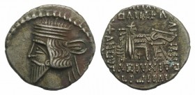 Kings of Parthia, Pakoros I (c. AD 78-120). AR Drachm (18mm, 3.66g, 12h). Ekbatana. Diademed bust l. R/ Archer (Arsakes I) seated r. on throne, holdin...