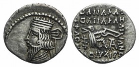 Kings of Parthia, Pakoros I (c. AD 78-120). AR Drachm (20mm, 3.40g, 12h). Ekbatana. Diademed bust l. R/ Archer (Arsakes I) seated r. on throne, holdin...