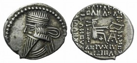 Kings of Parthia, Pakoros I (c. AD 78-120). AR Drachm (20mm, 3.60g, 12h). Ekbatana. Diademed bust l. R/ Archer (Arsakes I) seated r. on throne, holdin...