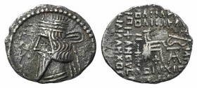 Kings of Parthia, Pakoros I (c. AD 78-120). AR Drachm (20mm, 3.29g, 12h). Ekbatana. Diademed bust l. R/ Archer (Arsakes I) seated r. on throne, holdin...