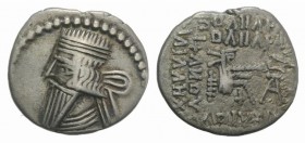 Kings of Parthia, Pakoros I (c. AD 78-120). AR Drachm (18mm, 3.45g, 12h). Ekbatana. Diademed bust l. R/ Archer (Arsakes I) seated r. on throne, holdin...