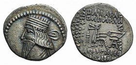 Kings of Parthia, Pakoros I (c. AD 78-120). AR Drachm (20mm, 3.66g, 12h). Ekbatana. Diademed bust l. R/ Archer (Arsakes I) seated r. on throne, holdin...