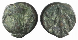 Kings of Parthia, Pakoros I (c. AD 78-120). Æ Chalkous (8.5mm, 0.88g, 12h). Ekbatana. Diademed bust l. R/ Male figure standing l. before altar; cresce...