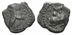 Kings of Parthia, Pakoros I (c. AD 78-120). Æ Chalkous (10mm, 0.84g, 12h). Ekbatana. Diademed bust l. R/ Humpeb bull reclining r.; crescent above. Sel...