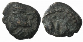 Kings of Parthia, Pakoros I (c. AD 78-120). Æ Chalkous (10mm, 1.08g, 12h). Ekbatana. Diademed bust l. R/ Humpeb bull reclining r.; crescent above. Sel...