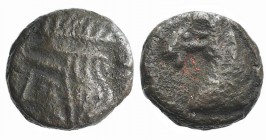 Kings of Parthia, Pakoros I (c. AD 78-120). Æ Chalkous (8mm, 0.99g, 12h). Ekbatana. Diademed head l. R/ Horse head l. Sellwood 78.25 (Vologases III). ...