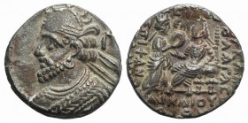 Kings of Parthia, Vologases III (c. AD 105-147). BI Tetradrachm (28mm, 9.72g, 12h). Seleukeia on the Tigris, year 435 (October AD 123). Diademed and d...
