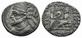 Kings of Parthia, Vologases III (c. AD 105-147). BI Tetradrachm (27mm, 13.49g, 12h). Seleukeia on the Tigris, year 435 (AD 123). Diademed and draped b...