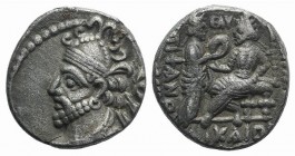 Kings of Parthia, Vologases III (c. AD 105-147). BI Tetradrachm (26mm, 12.48g, 1h). Seleukeia on the Tigris, year 435 (AD 123). Diademed and draped bu...