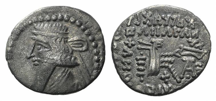 Kings of Parthia, Mithradates V (c. AD 140). AR Drachm (18mm, 3.48g, 12h). Ekbat...