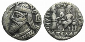Kings of Parthia, Vologases IV (AD 147-191). BI Tetradrachm (26mm, 13.49g, 12h). Seleukeia on the Tigris, year 464 (November AD 152). Diademed and dra...