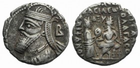 Kings of Parthia, Vologases IV (AD 147-191). BI Tetradrachm (28mm, 13.49g, 1h). Seleukeia on the Tigris, year 464 (AD 152). Diademed and draped bust l...