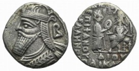 Kings of Parthia, Vologases IV (AD 147-191). BI Tetradrachm (26mm, 13.44g, 12h). Seleukeia on the Tigris, year 465 (October AD 153). Diademed and drap...