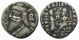 Kings of Parthia, Vologases IV (AD 147-191). BI Tetradrachm (27mm, 13.35g, 12h). Seleukeia on the Tigris, year 468 (October AD 156). Diademed and drap...
