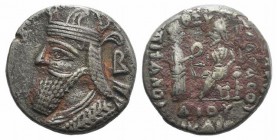 Kings of Parthia, Vologases IV (AD 147-191). BI Tetradrachm (25mm, 11.54g, 1h). Seleukeia on the Tigris, year 469 (October AD 157). Diademed and drape...