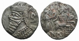 Kings of Parthia, Vologases IV (AD 147-191). BI Tetradrachm (27mm, 9.01g, 12h). Seleukeia on the Tigris, year 470? (March AD 158). Diademed and draped...