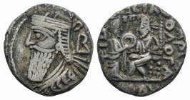 Kings of Parthia, Vologases IV (AD 147-191). BI Tetradrachm (26mm, 13.31g, 12h). Seleukeia on the Tigris, year 487 (October AD 175). Diademed and drap...